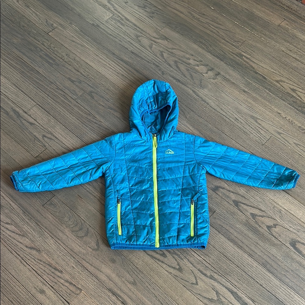 Blue Hooded Jacket with Yellow Accents